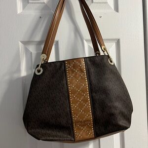 Michael Kors Brown and Tan Studded Shoulder Bag